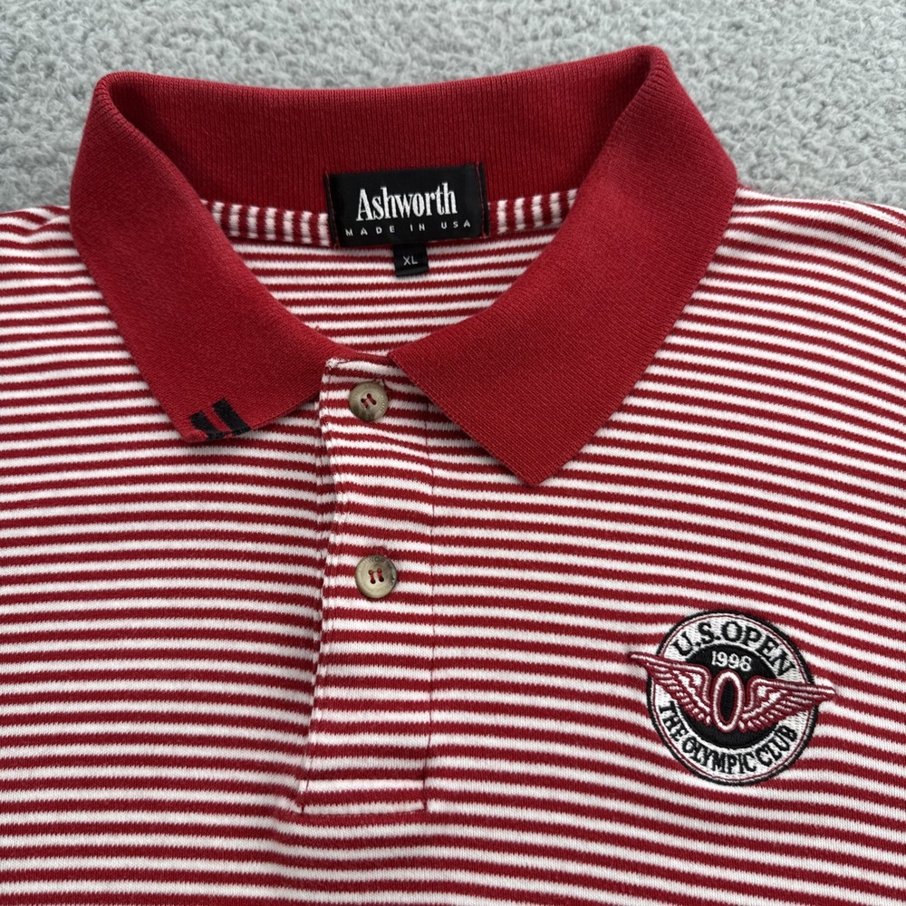 Ashworth 1998 US Open Polo Mens XL Red White Stripe Good Olympic Club Vintage